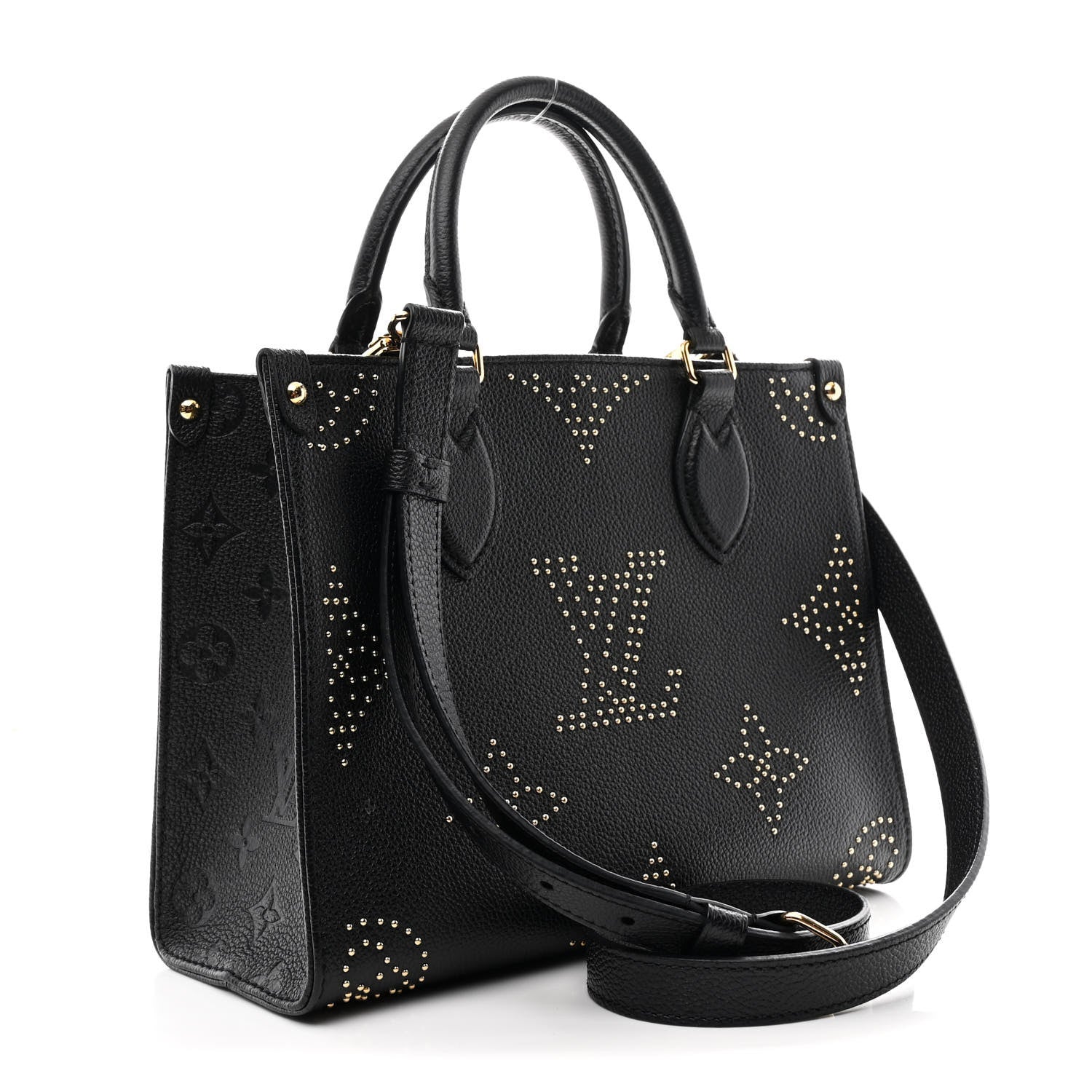 Louis Vuitton Grained Calfskin Studded Monogram Giant Onthego PM Black 3 of 10