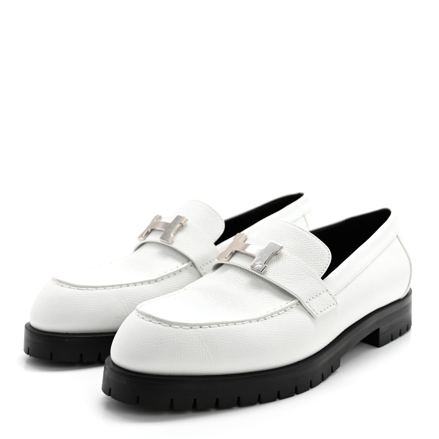 Hermes Epsom Womens Faubourg Loafers 38 White 3 of 9