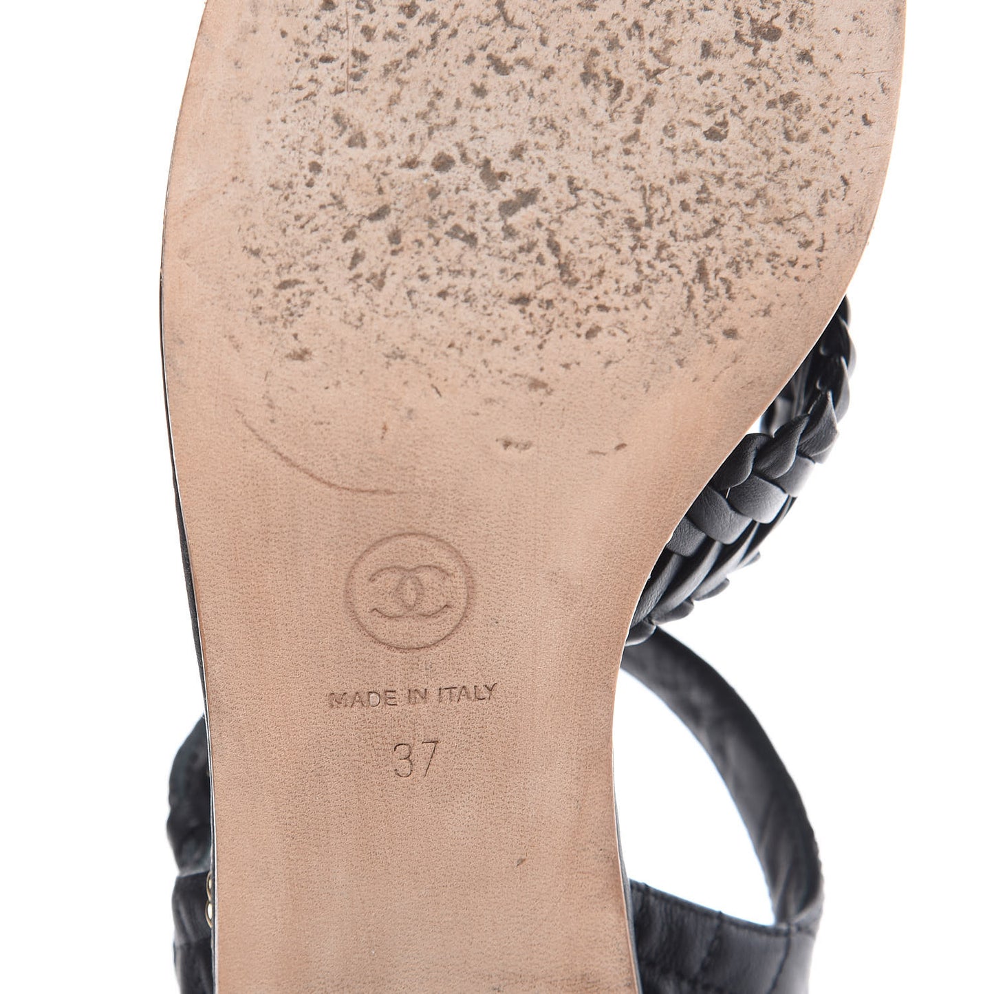 Calfskin Quilted Chain Sandals 37 Black