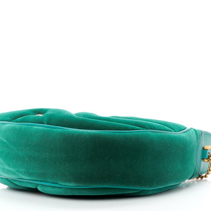 Gucci Velvet Matelasse Double G Studs Torchon GG Marmont Half Moon Hobo Marine Green 10 of 10