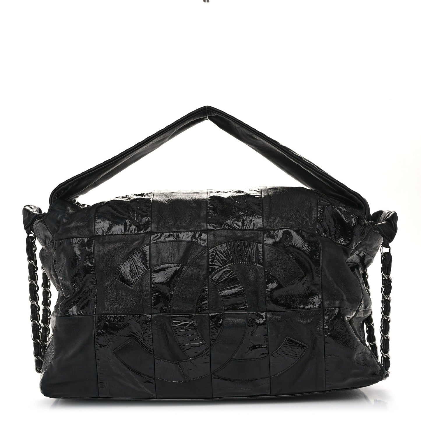 Lambskin Patent Calfskin Brooklyn Patchwork Hobo Black