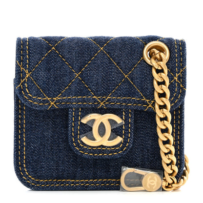 Chanel Denim Quilted Double You Flap Bag Charm Blue 1 of 8