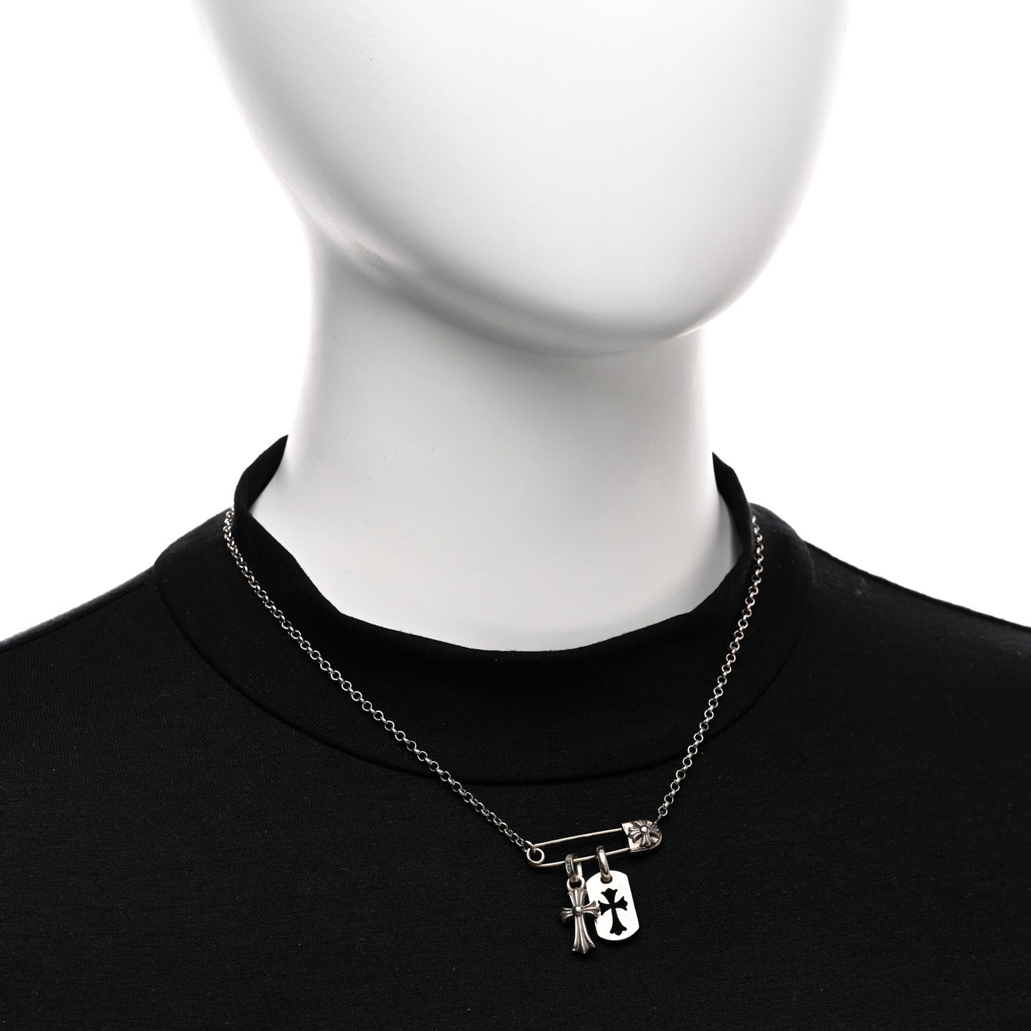 Sterling Silver Safety Pin Multi Pendant Necklace