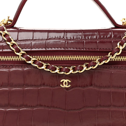 Chanel Calfskin Crocodile Embossed Crococo Top Handle Slim Vanity Case With Chain Dark Burgundy 8 of 11