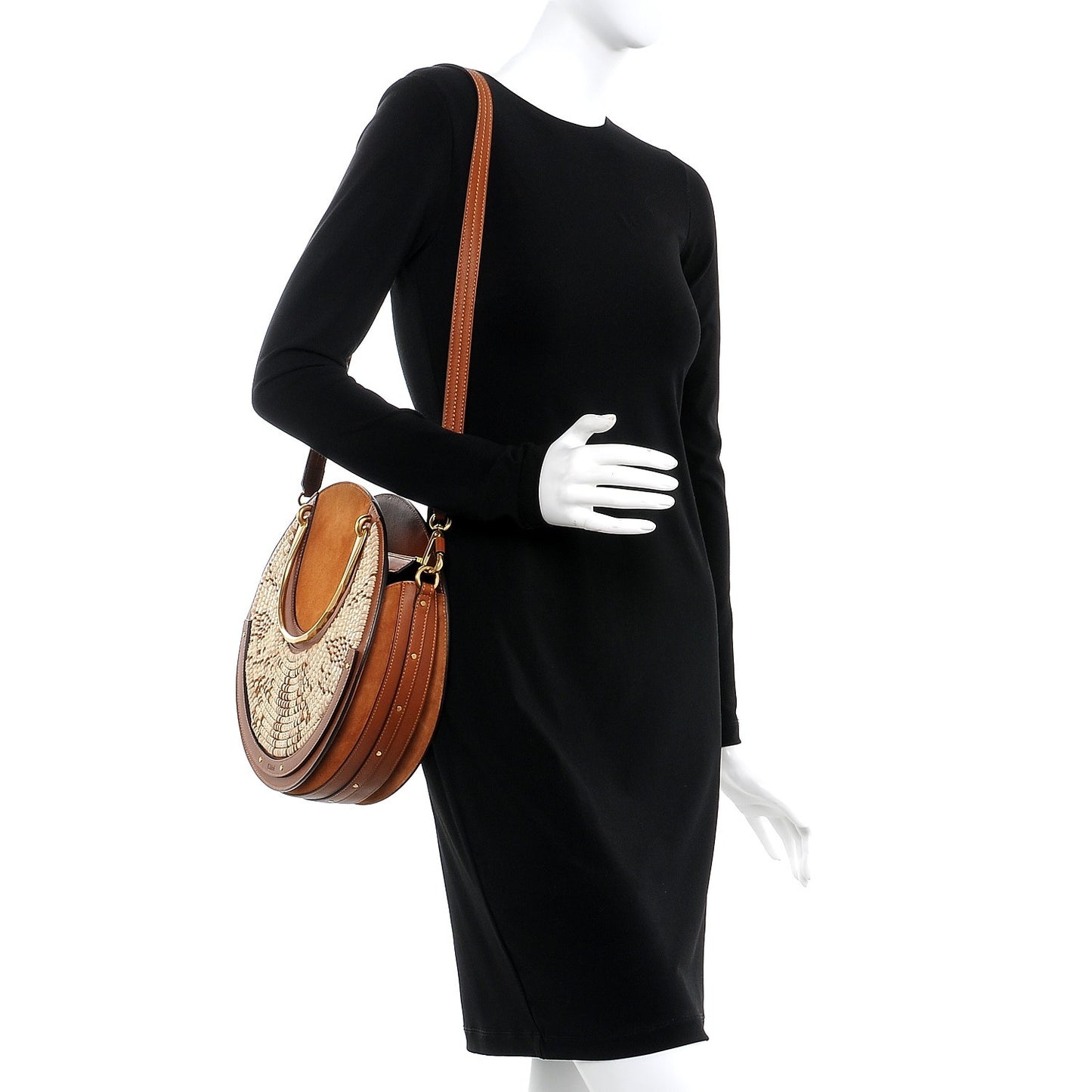 Calfskin Suede Raffia Medium Pixie Bag Caramel