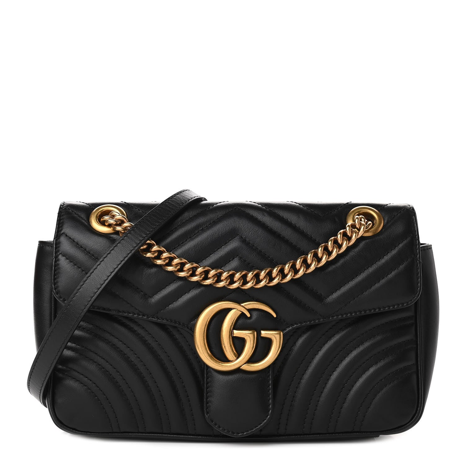 Gucci Calfskin Matelasse Small GG Marmont Shoulder Bag Black 1 of 10