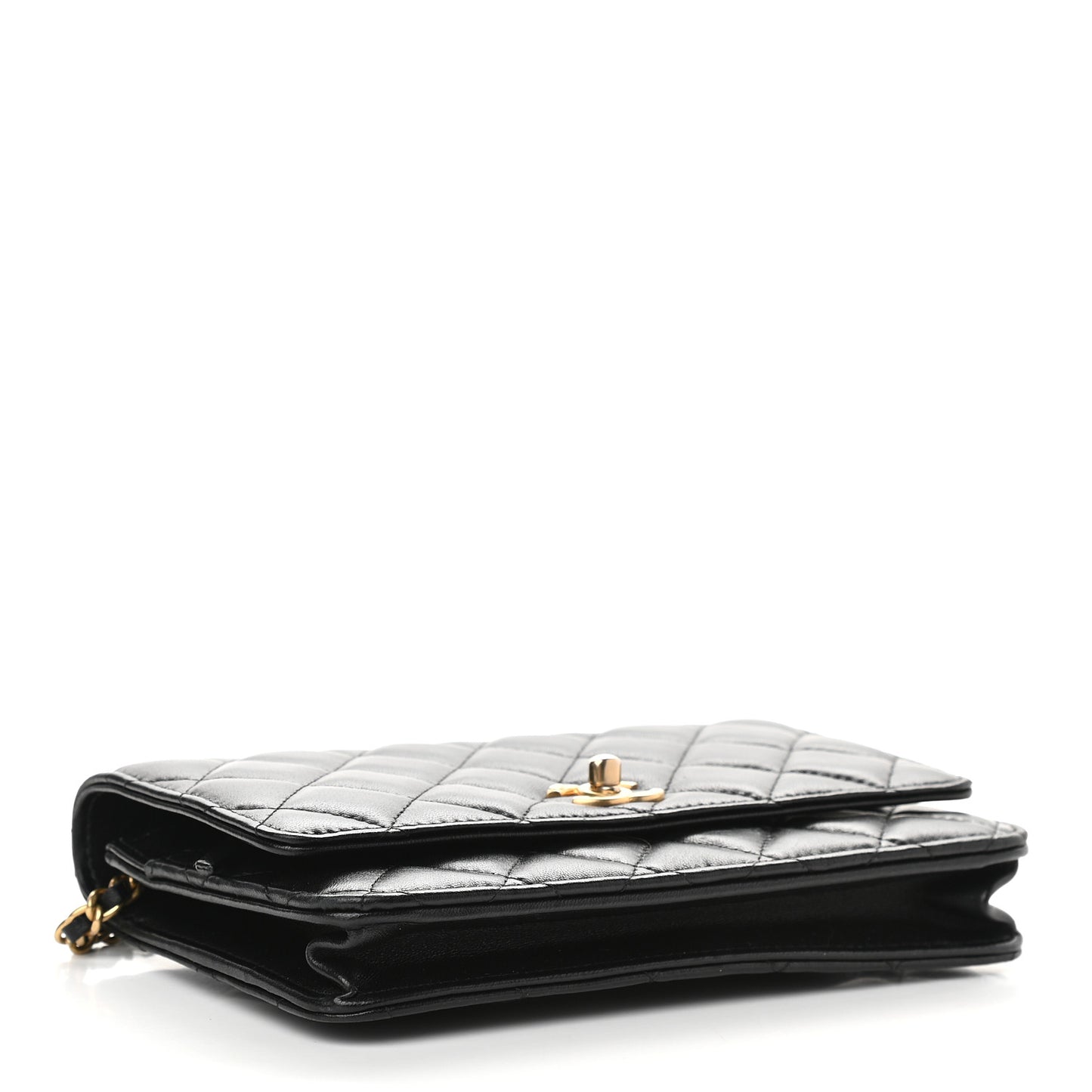 Lambskin Quilted CC Pearl Crush Wallet on Chain WOC Black