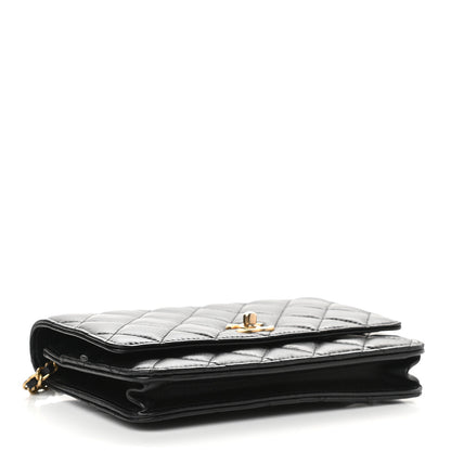 Chanel Lambskin Quilted CC Pearl Crush Wallet on Chain WOC Black 4 of 10