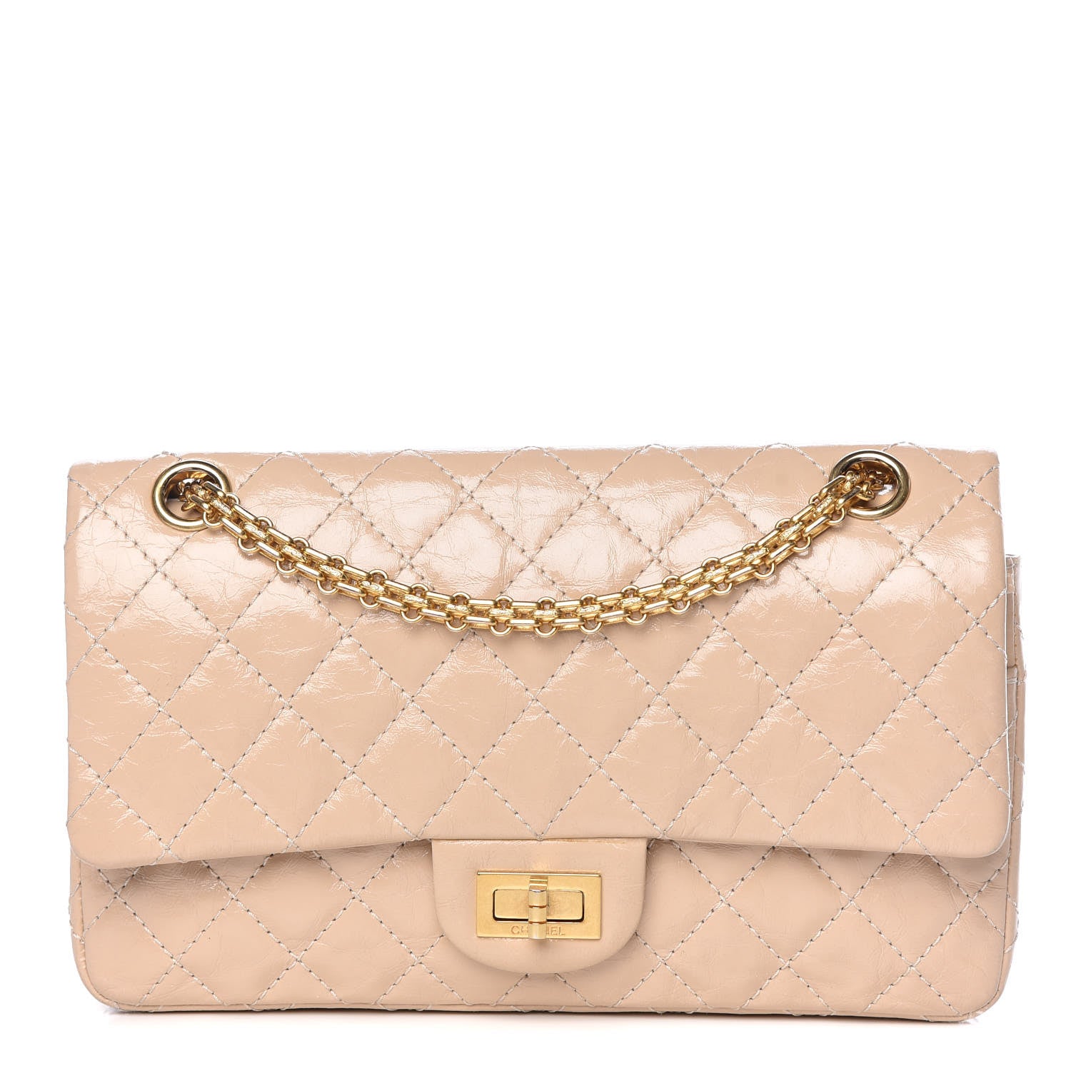Chanel Patent Distressed Calfskin Quilted 2.55 Reissue 225 Flap Beige 1 of 13