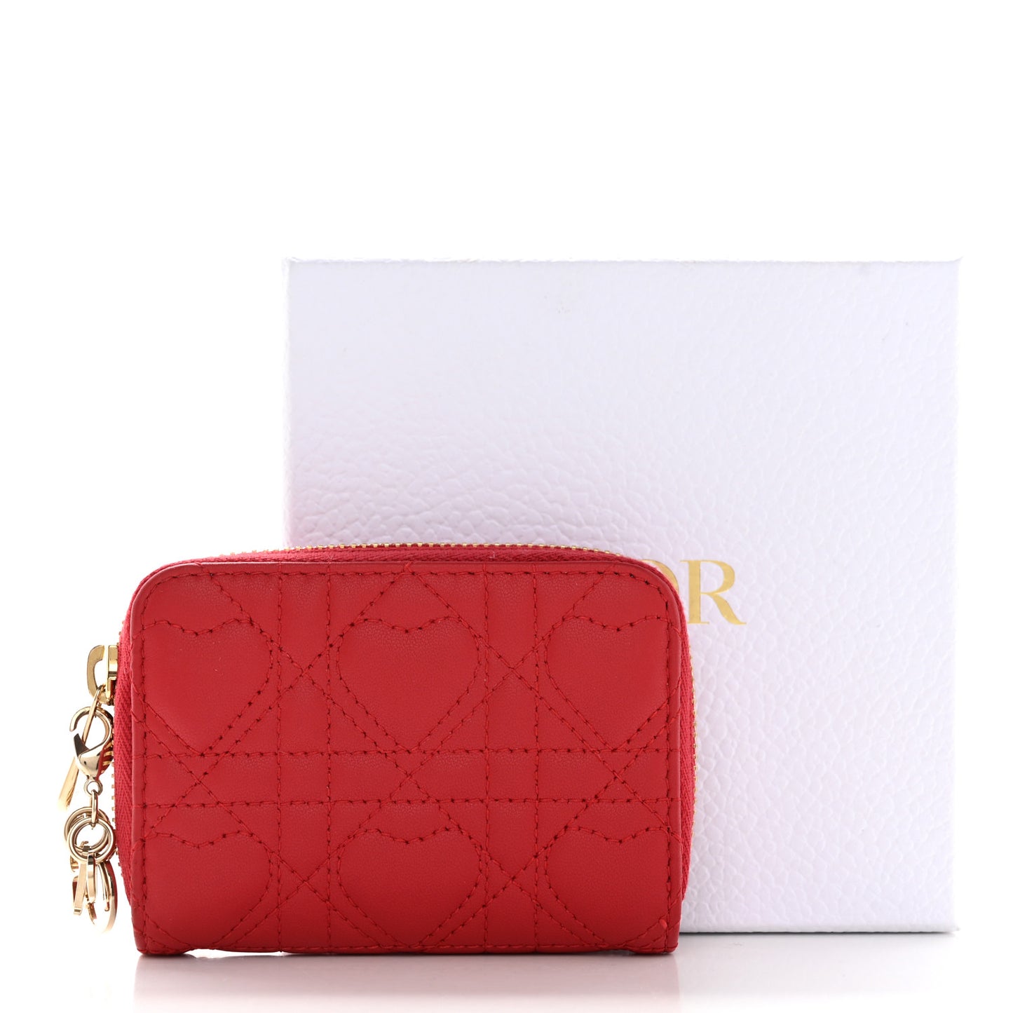 Lambskin Cannage Dioramour Small Lady Dior Voyageur Coin Purse Wallet Spicy Red