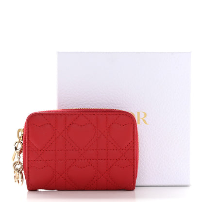 Christian Dior Lambskin Cannage Dioramour Small Lady Dior Voyageur Coin Purse Wallet Spicy Red 9 of 9