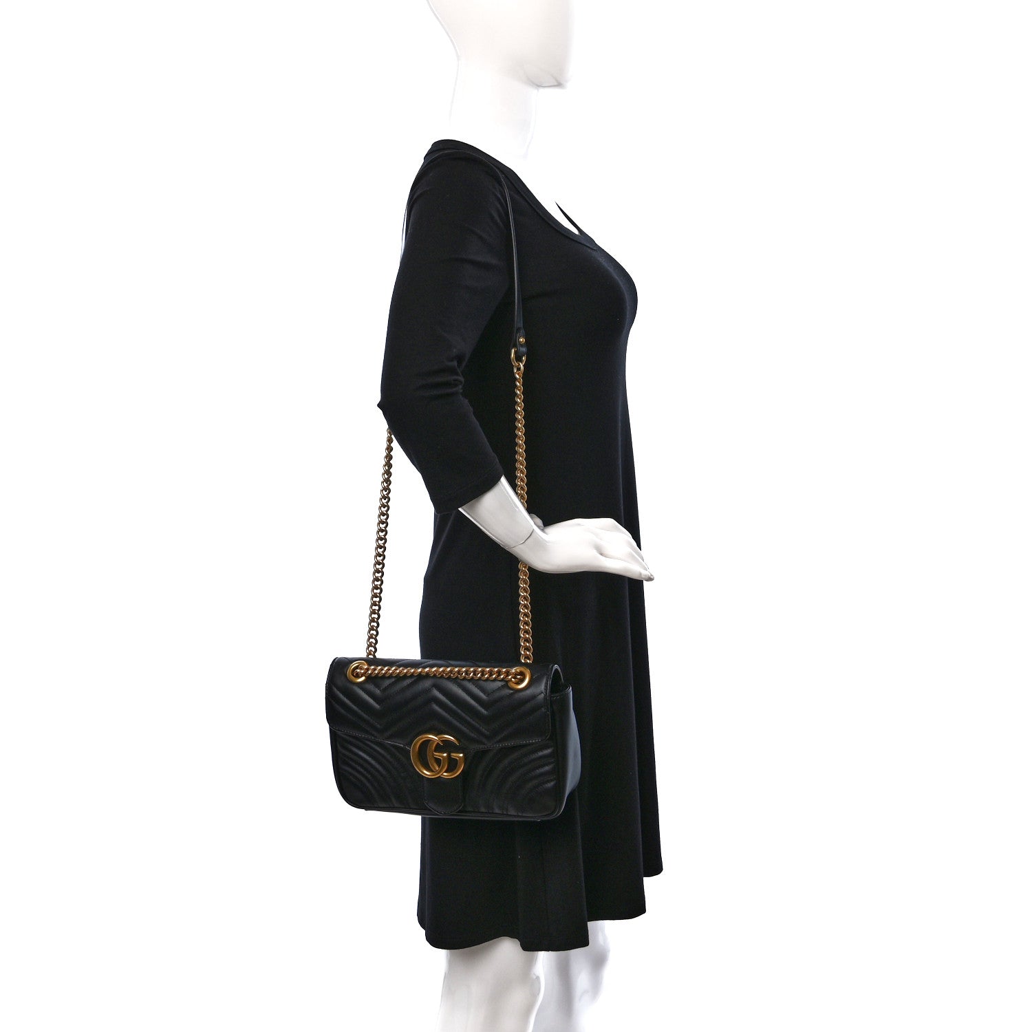 Gucci Calfskin Matelasse Small GG Marmont Shoulder Bag Black 2 of 9