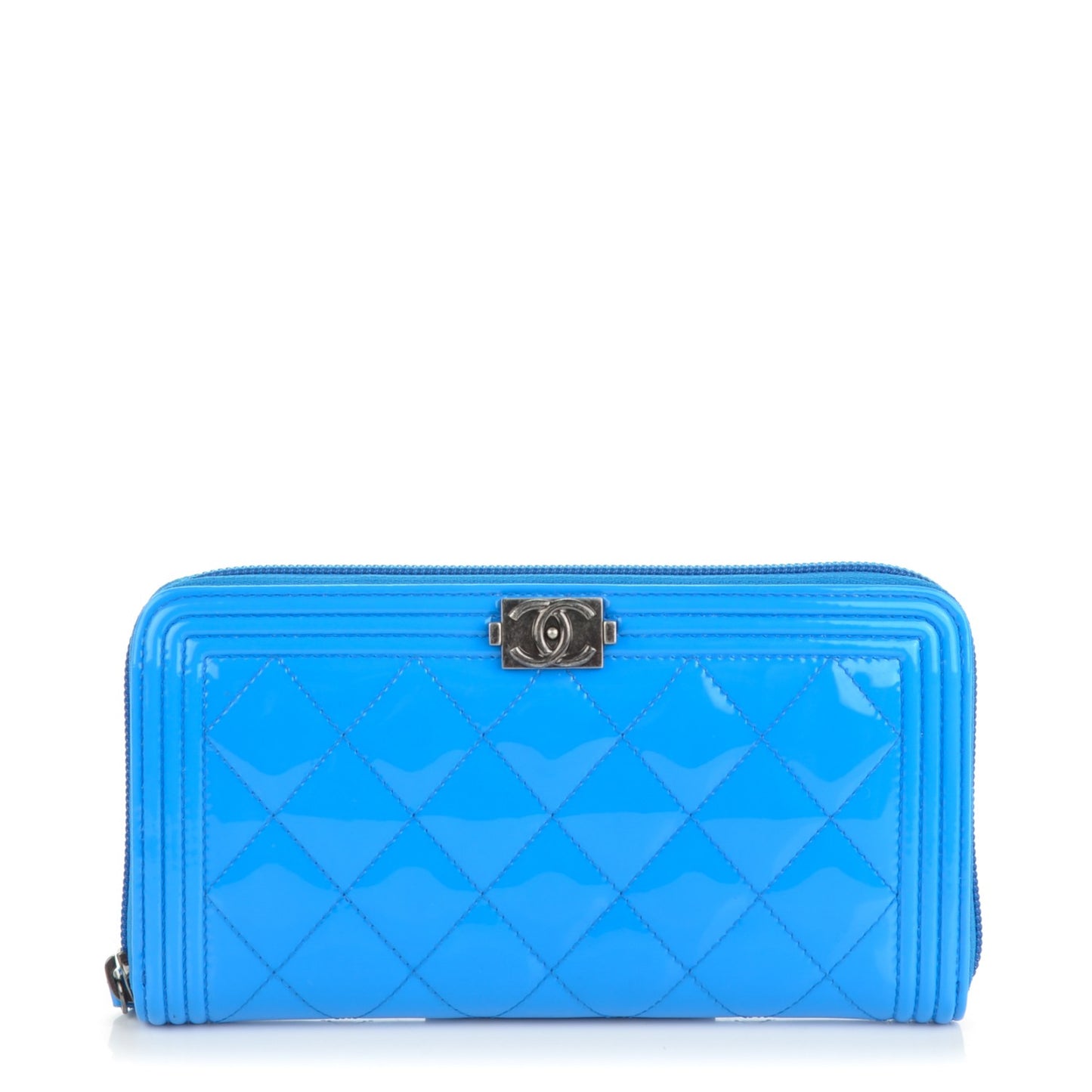 Patent Quilted Boy Zip Around Wallet Light Blue