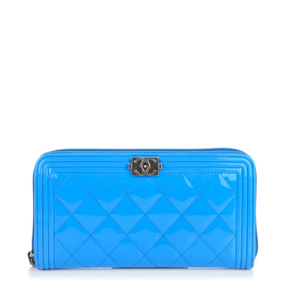 Chanel Patent Quilted Boy Zip Around Wallet Light Blue 1 of 8
