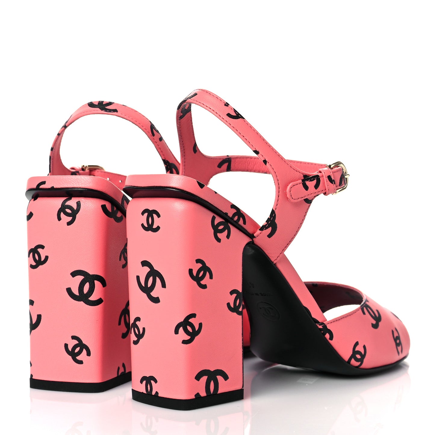 Lambskin Printed CC Sandals 41 Pink Black