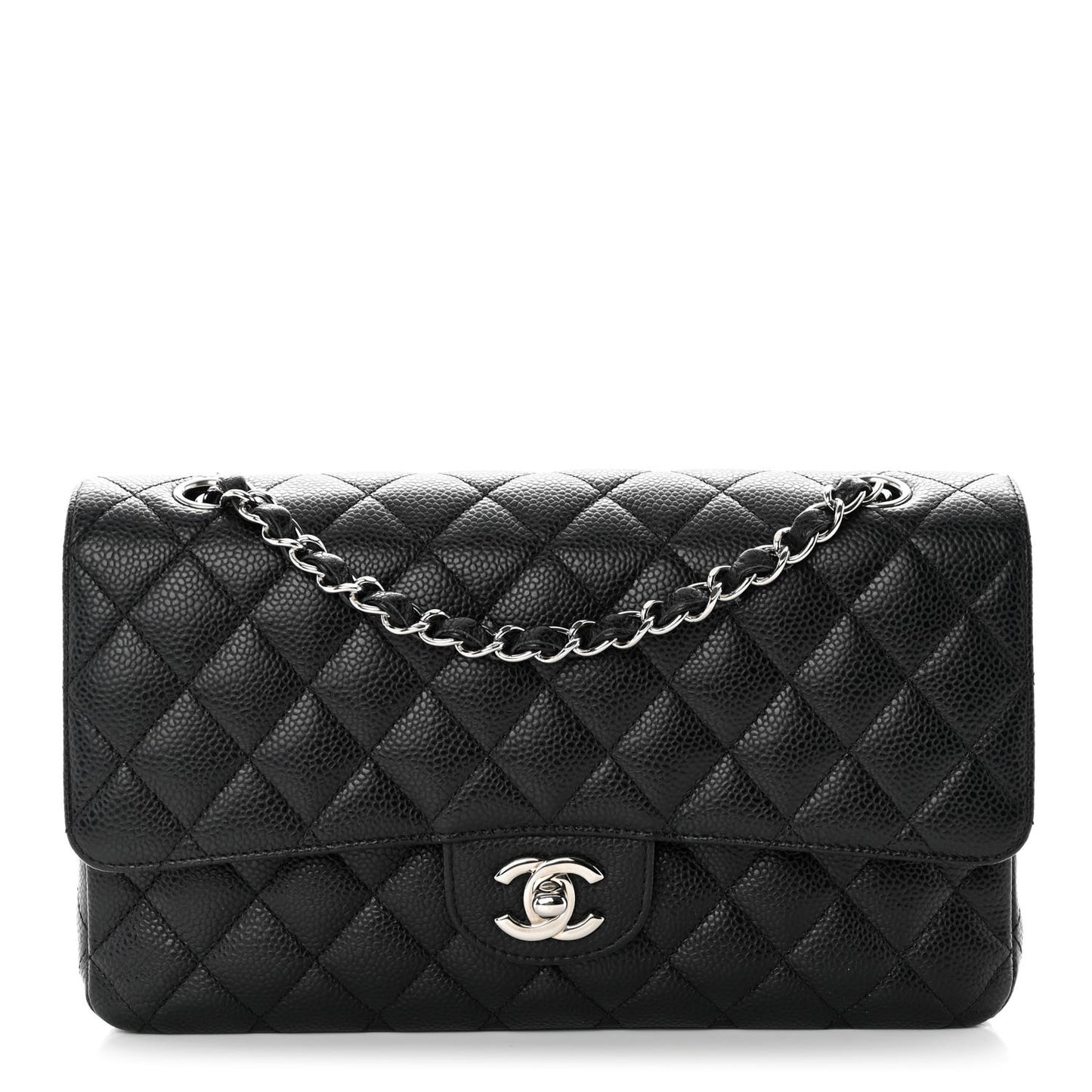Caviar Quilted Medium Double Flap Black