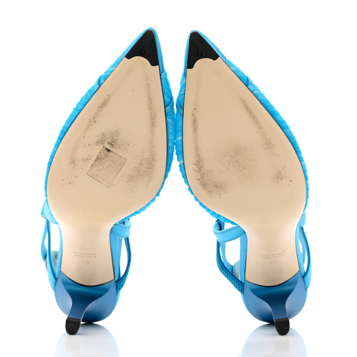 Fendi Tulle Satin Colibri Lite 85mm Slingback Pumps 40 Turchese 5 of 10