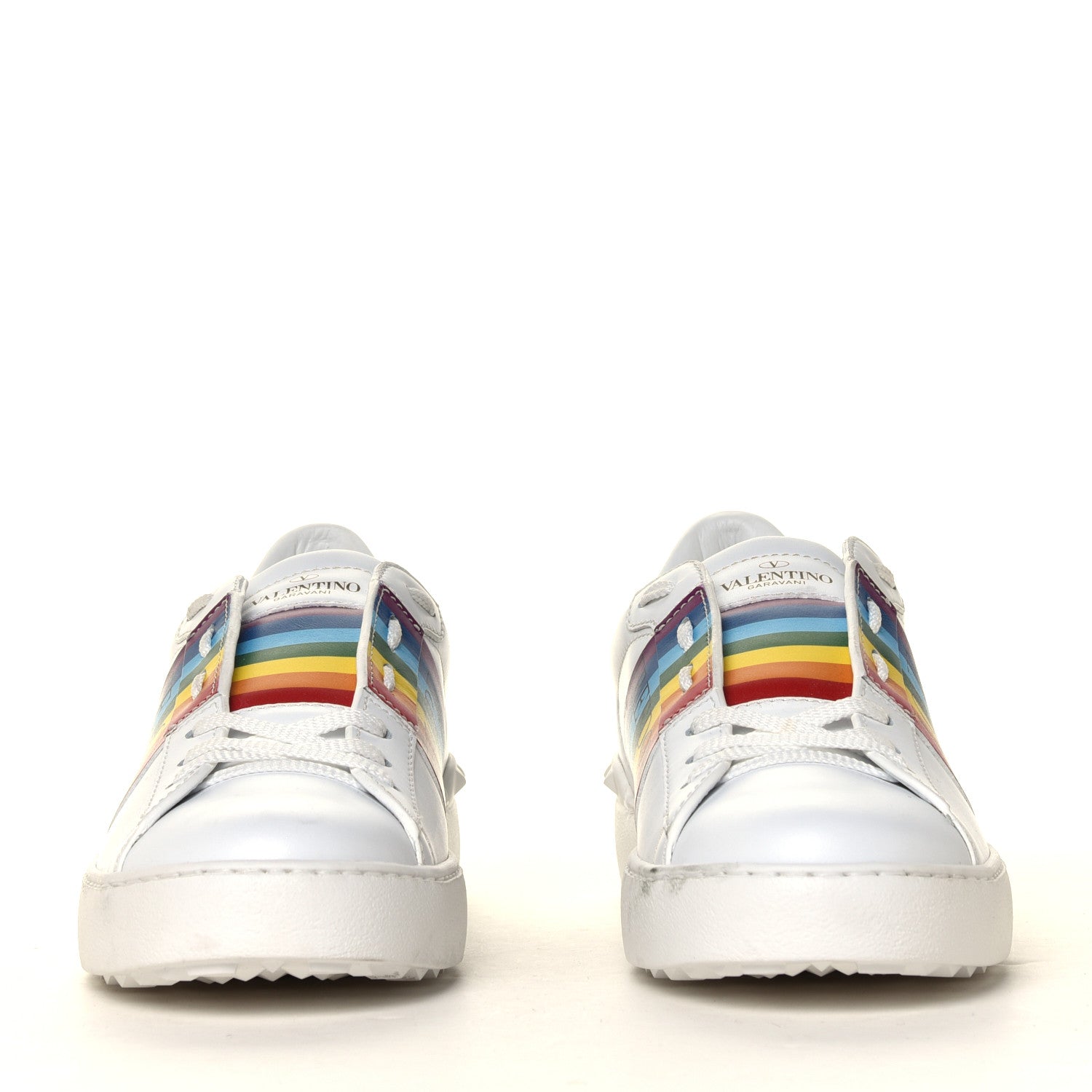 Valentino Garavani Calfskin Rainbow Printed Rockstud Open Sneakers 40 White Multicolor 4 of 16