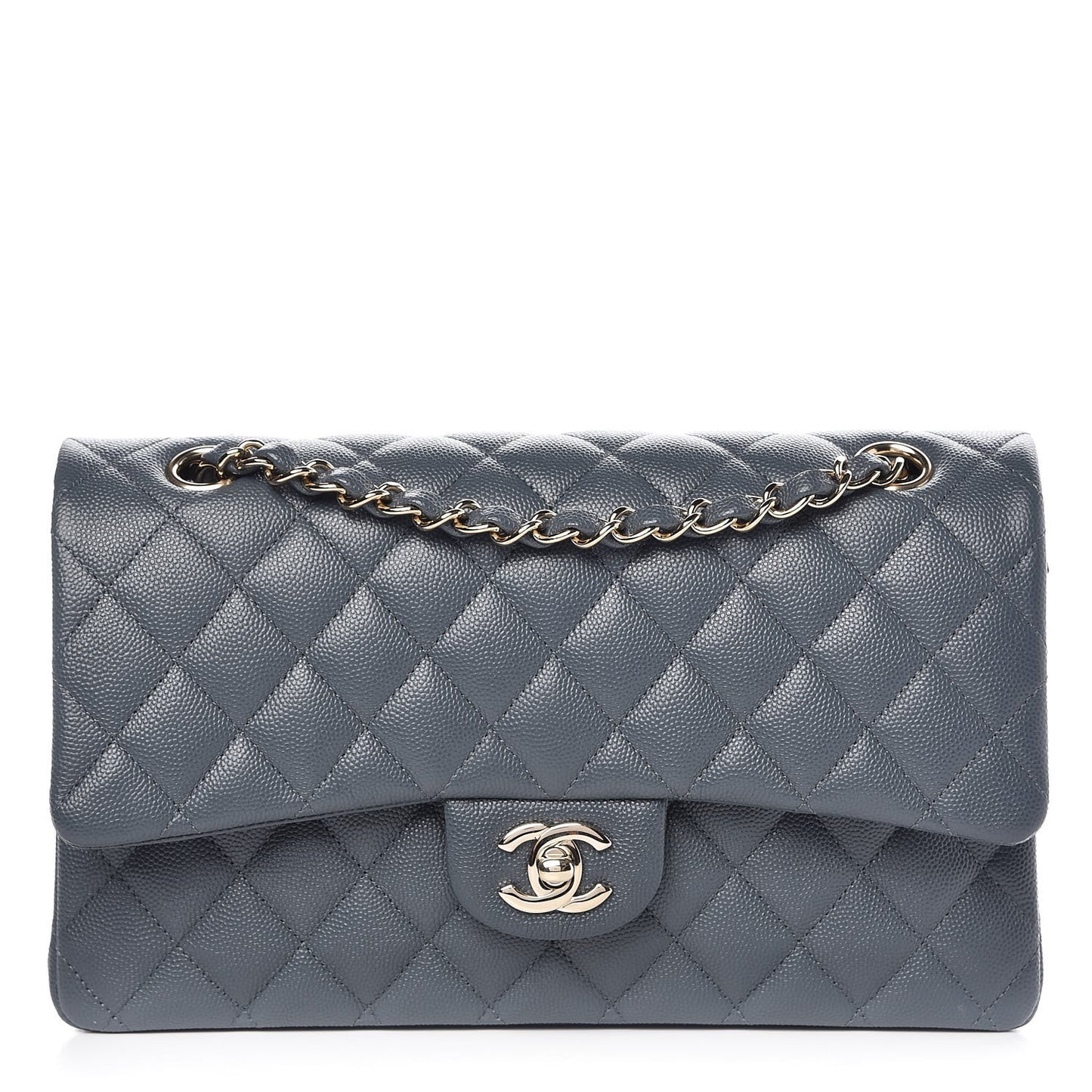 Caviar Quilted Medium Double Flap Dark Grey
