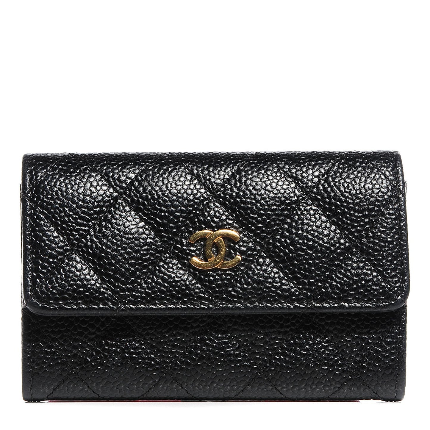 Caviar Quilted Flap Card Holder Black