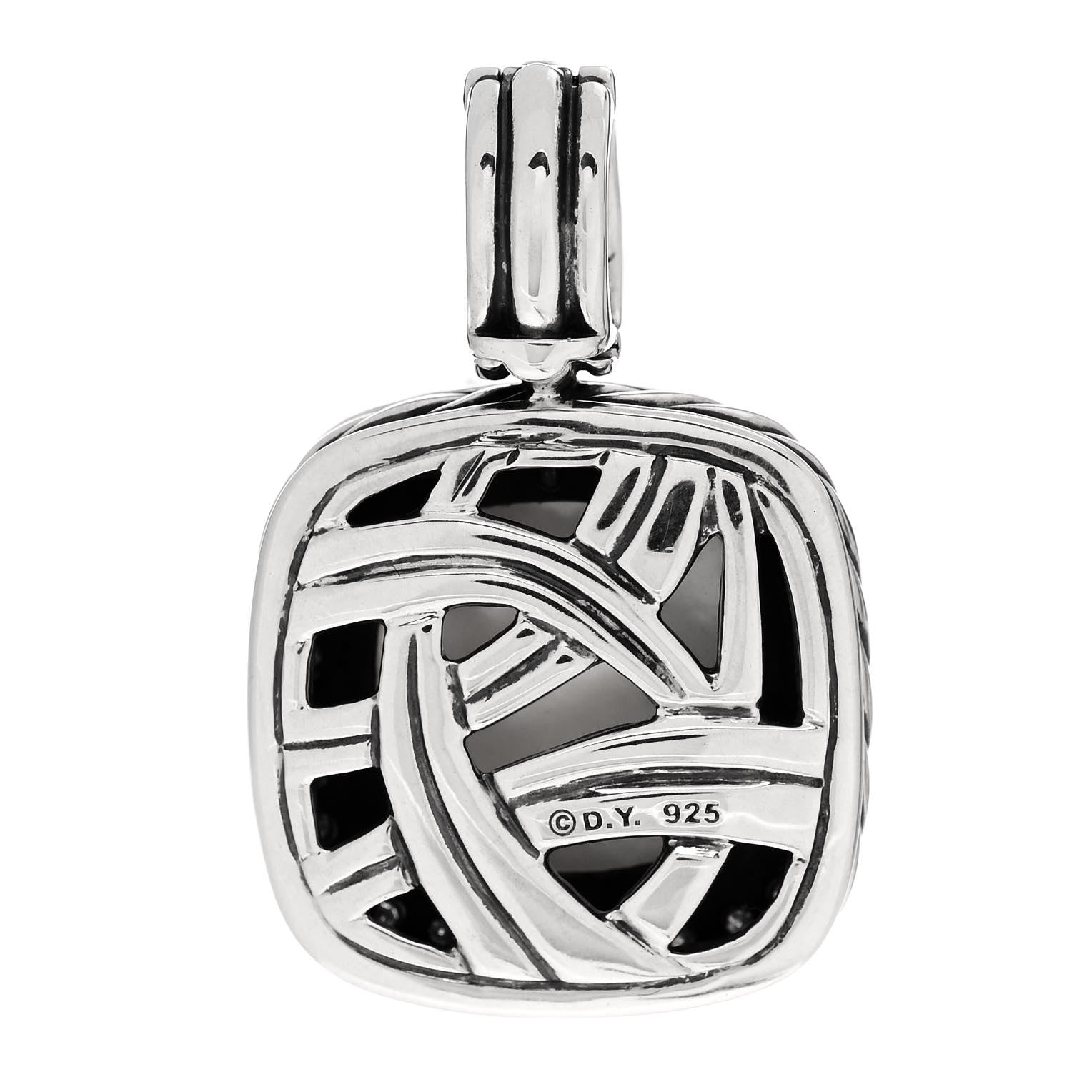 David Yurman Sterling Silver Diamond Moon Quartz 14mm Albion Enhancer Pendant 3 of 4