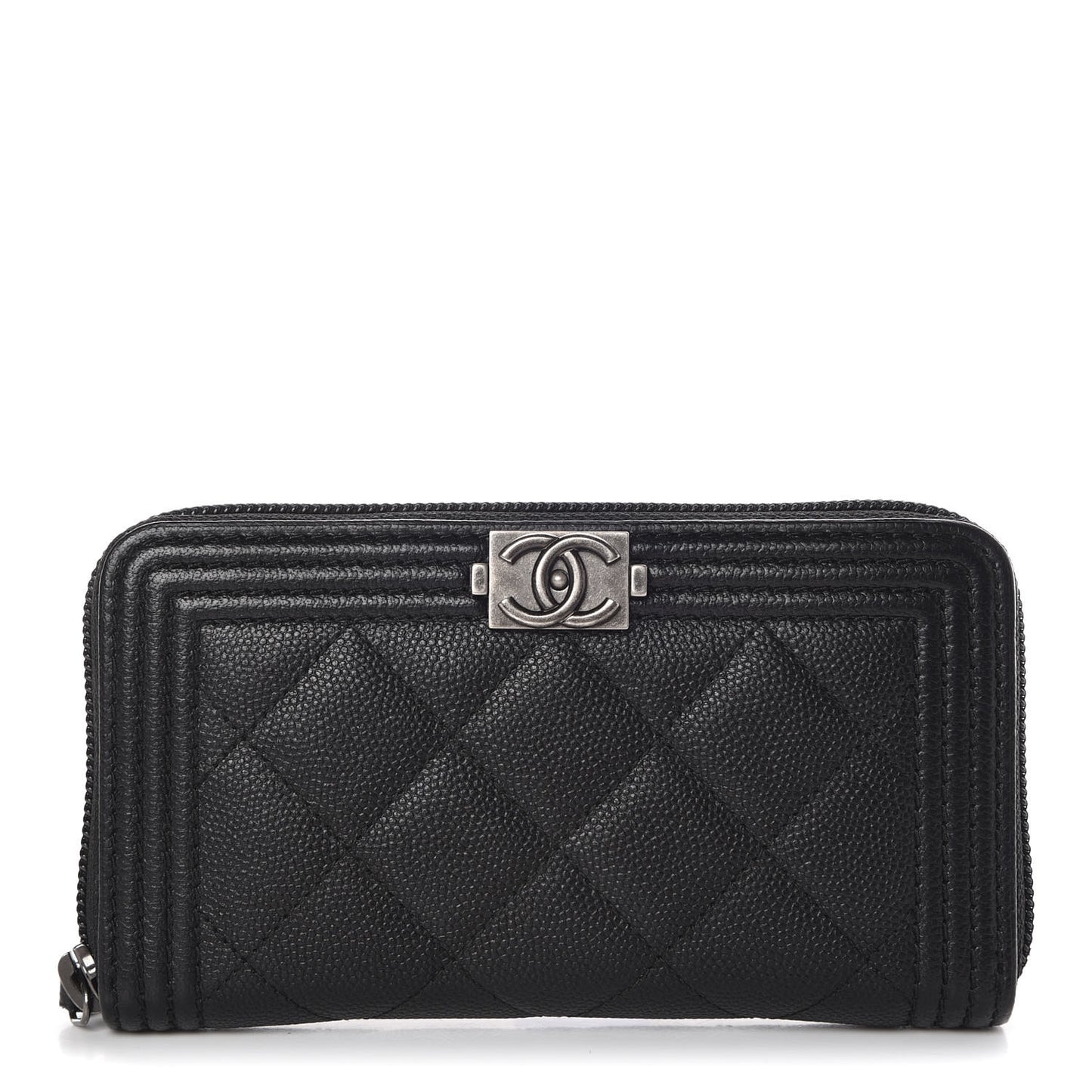 Caviar Quilted Small Boy Zip Around Wallet Black