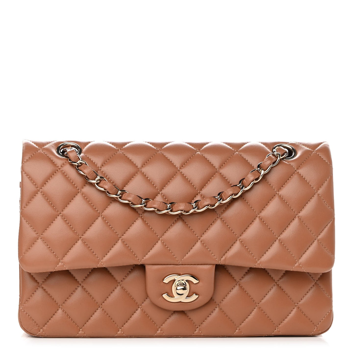 Lambskin Quilted Medium Double Flap Brown