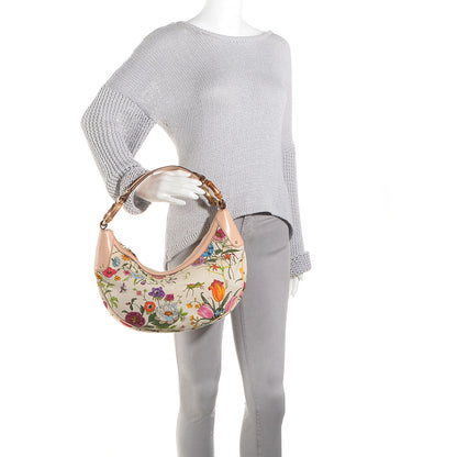 Gucci Canvas Floral Flora Bamboo Ring Hobo White 2 of 7