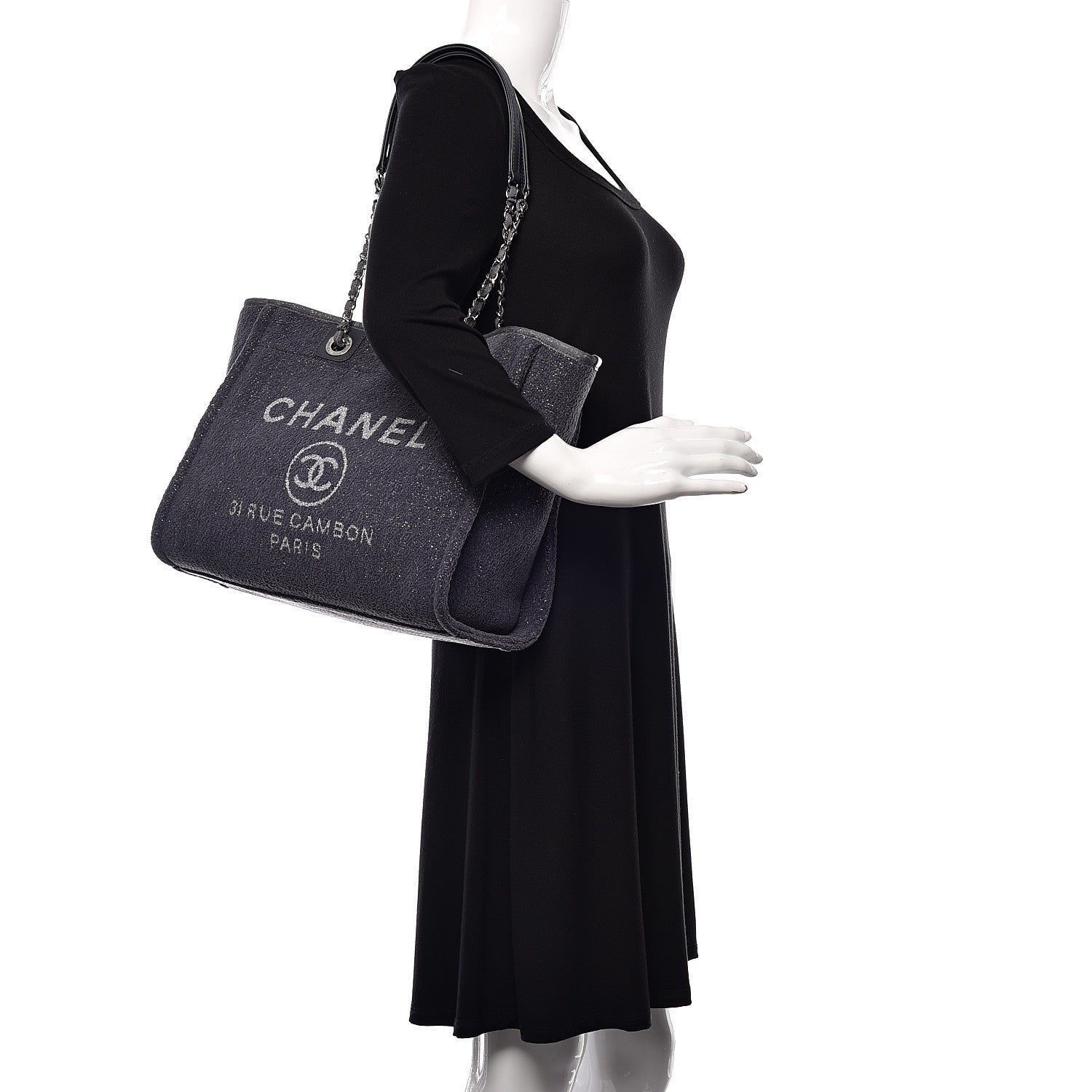 Chanel Lurex Boucle Small Deauville Tote Light Grey 2 of 11