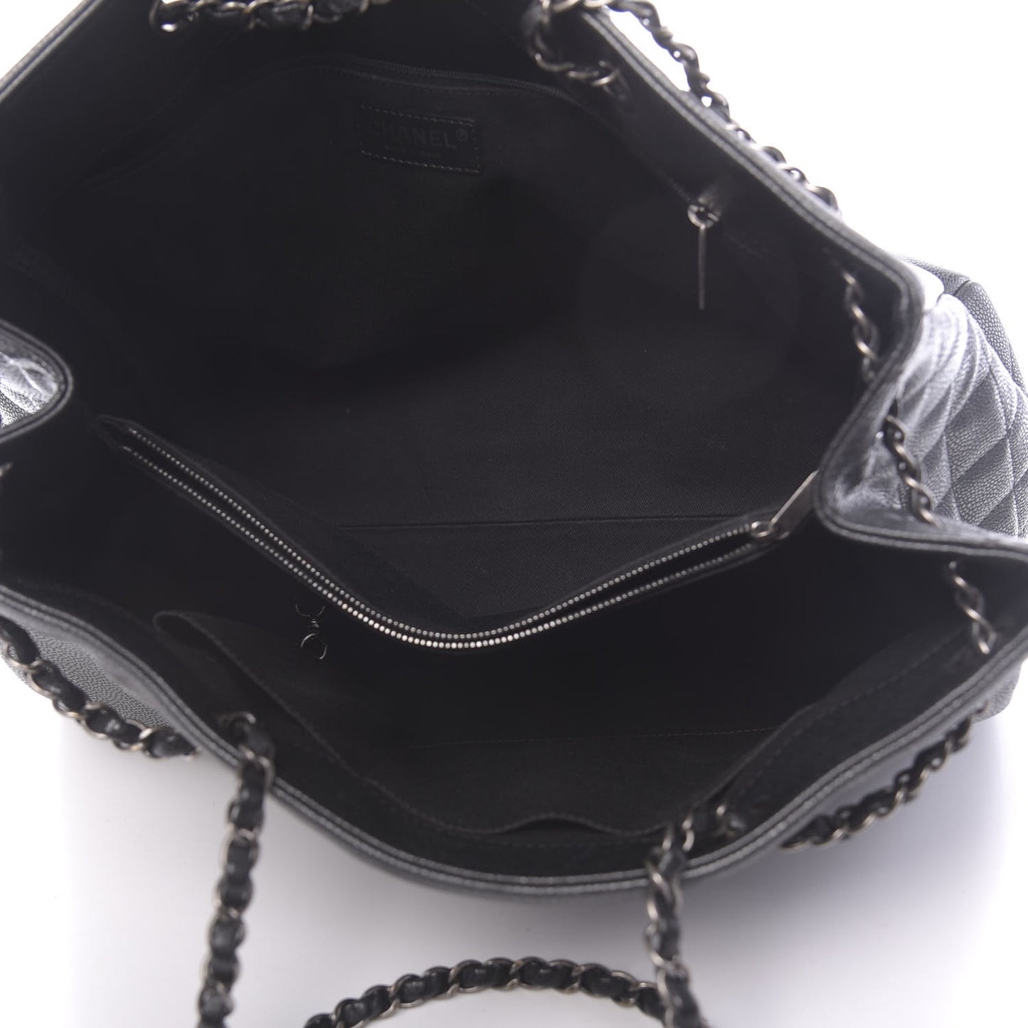 Metallic Grained Calfskin Woven Chain Large Shopping Bag Black