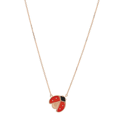 Van Cleef & Arpels 18K Rose Gold Carnelian Black Onyx Lucky Spring Open Wings Lady Bug Pendant Necklace 1 of 4