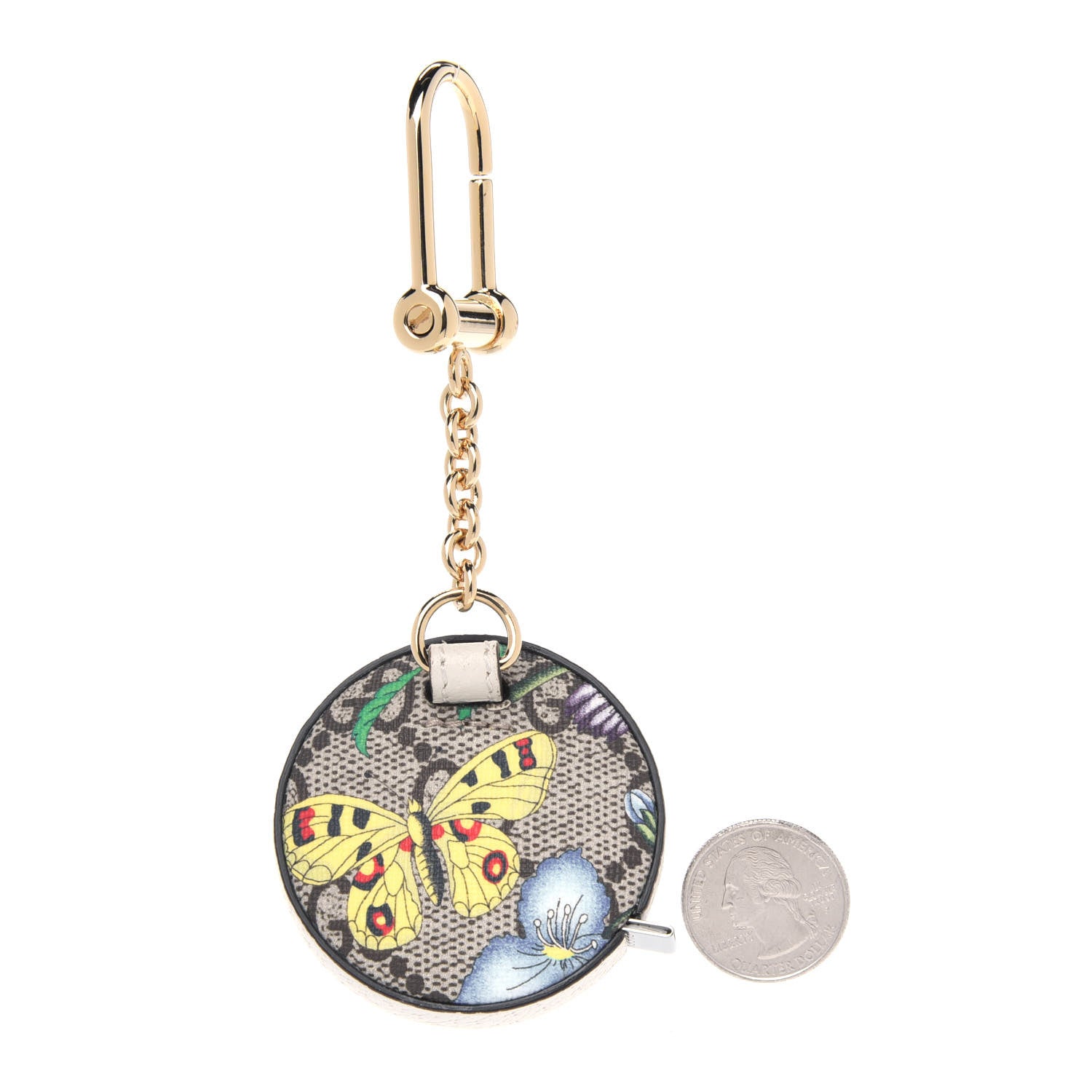 Gucci GG Supreme Monogram Tian Tape Measure Key Ring Beige Multicolor 2 of 3