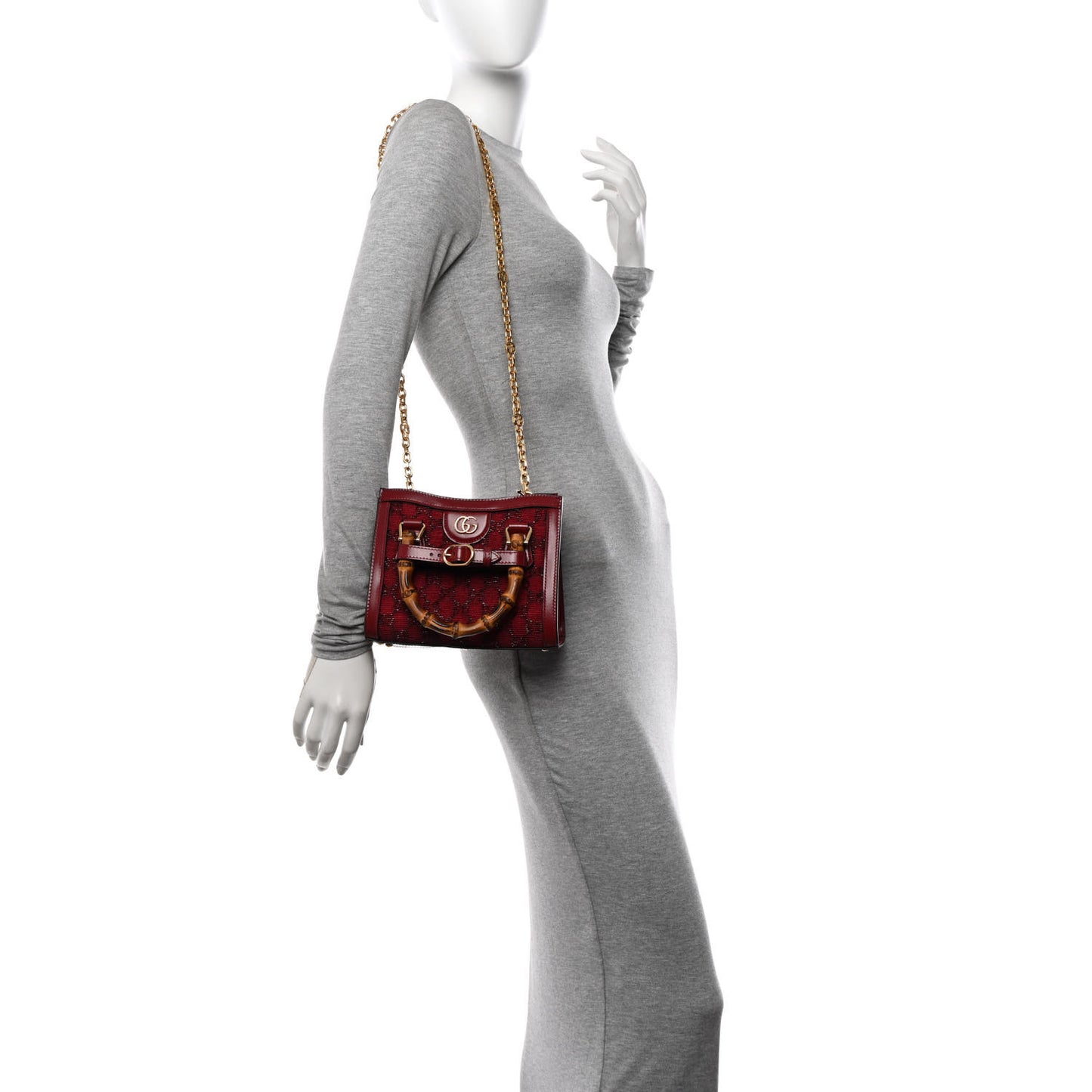 New Canvas Charisma Calfskin Crystal GG Monogram Mini Diana Tote Bag New Cherry Red