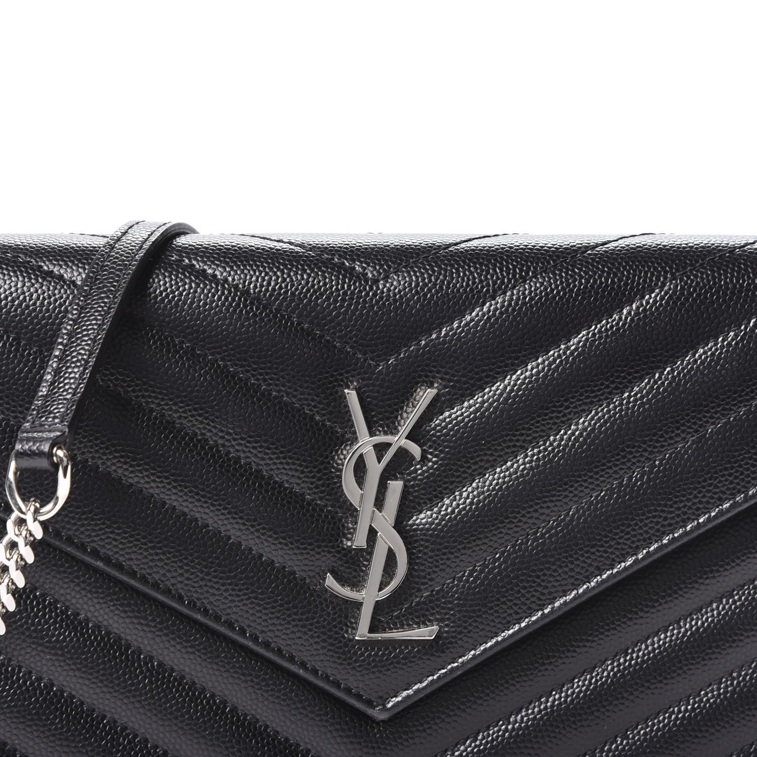 Saint Laurent Grain De Poudre Matelasse Chevron Monogram Envelope Chain Wallet Black 9 of 9