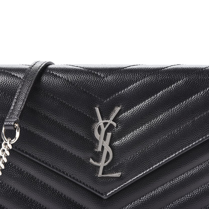 Saint Laurent Grain De Poudre Matelasse Chevron Monogram Envelope Chain Wallet Black 9 of 9