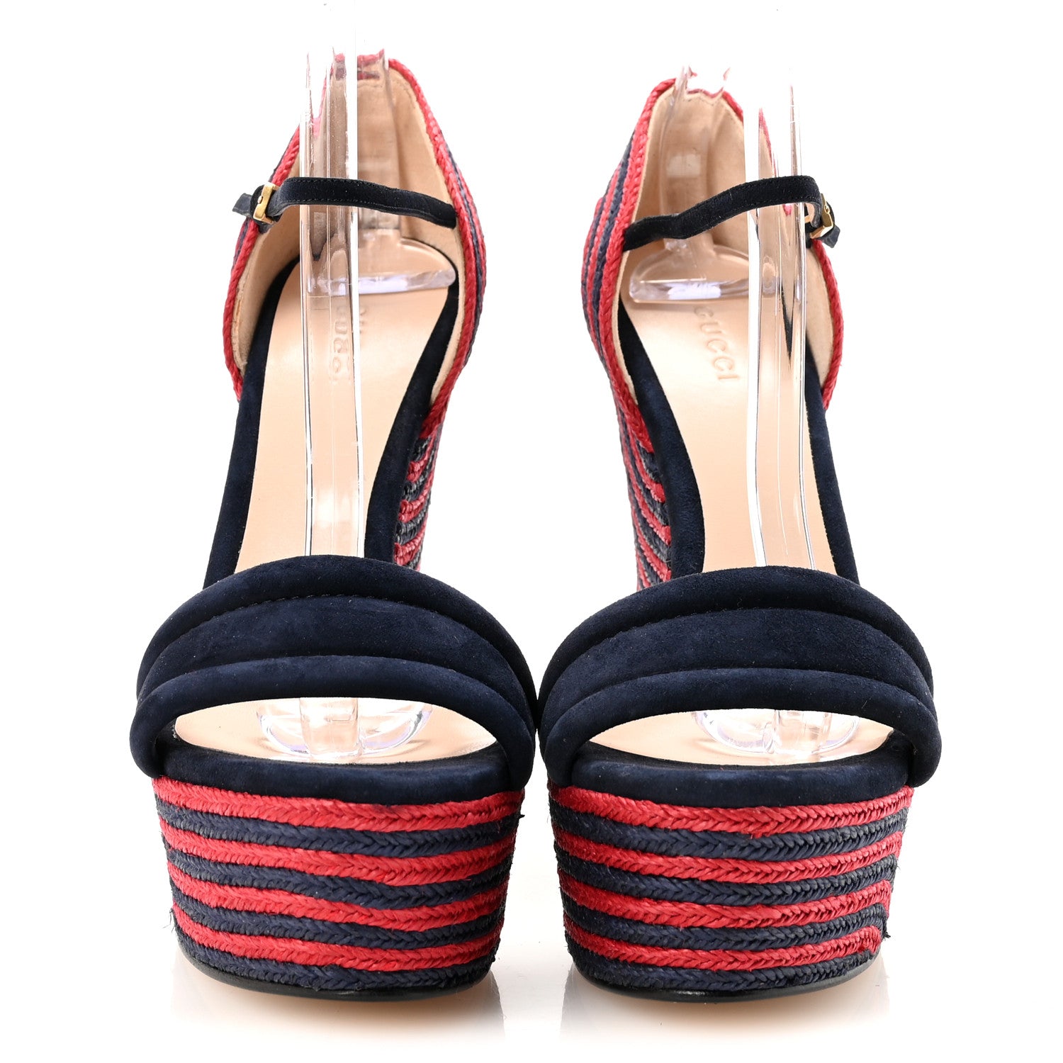 Gucci Kid Scamosciato Espadrille Platform Wedge Sandals 38.5 Red Blue 3 of 10