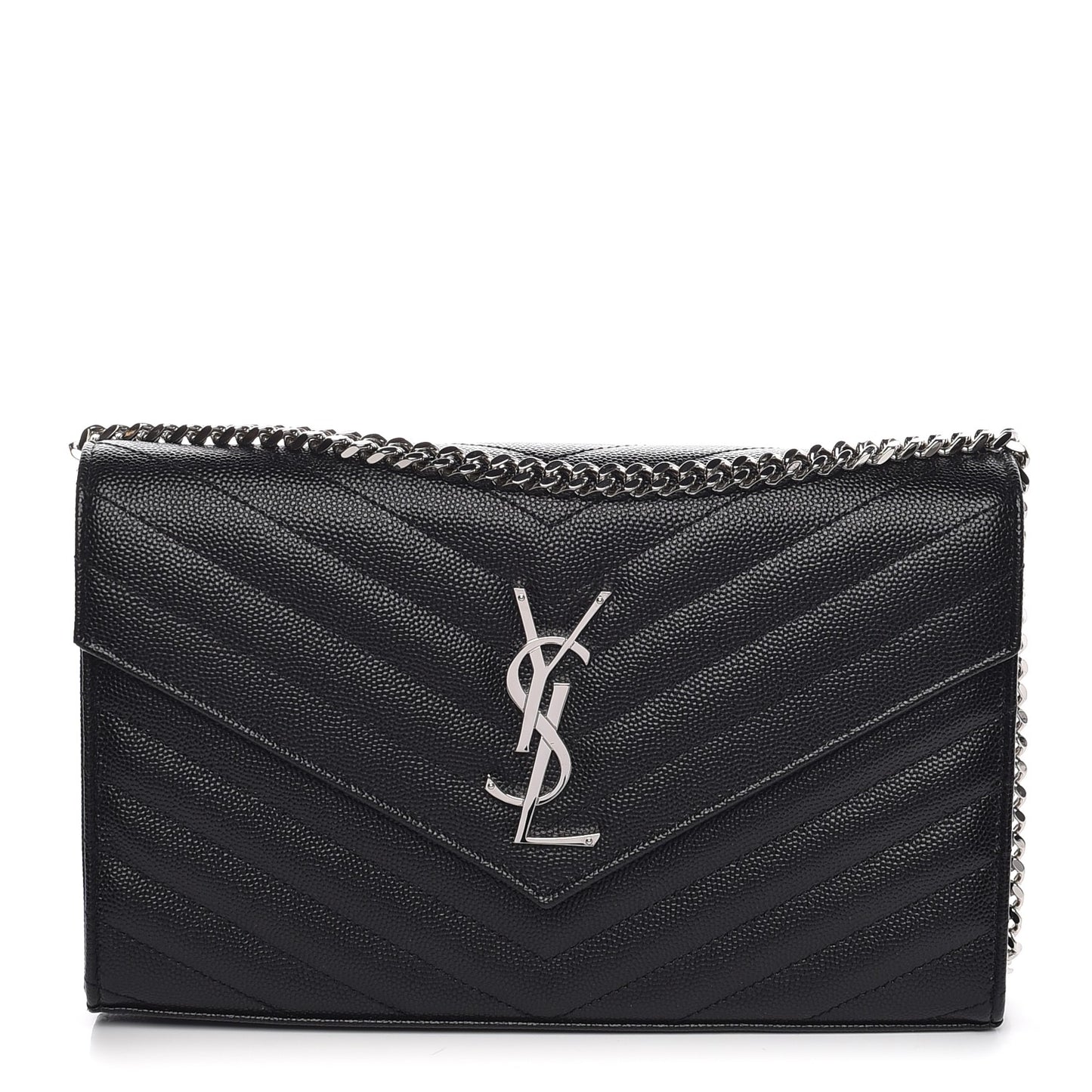 Grain De Poudre Matelasse Chevron Medium Monogram Chain Wallet Black