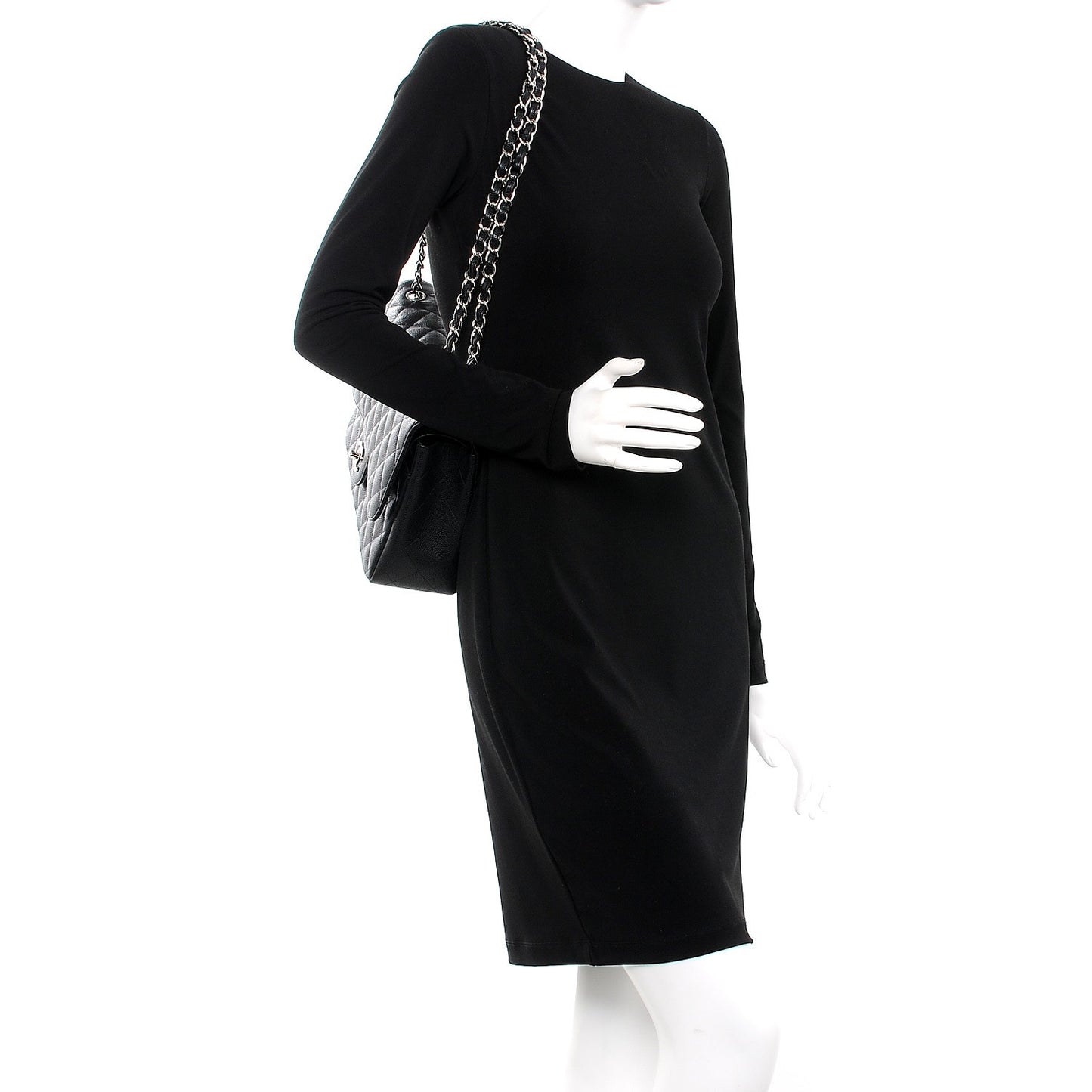 Caviar Quilted Jumbo Double Flap Black