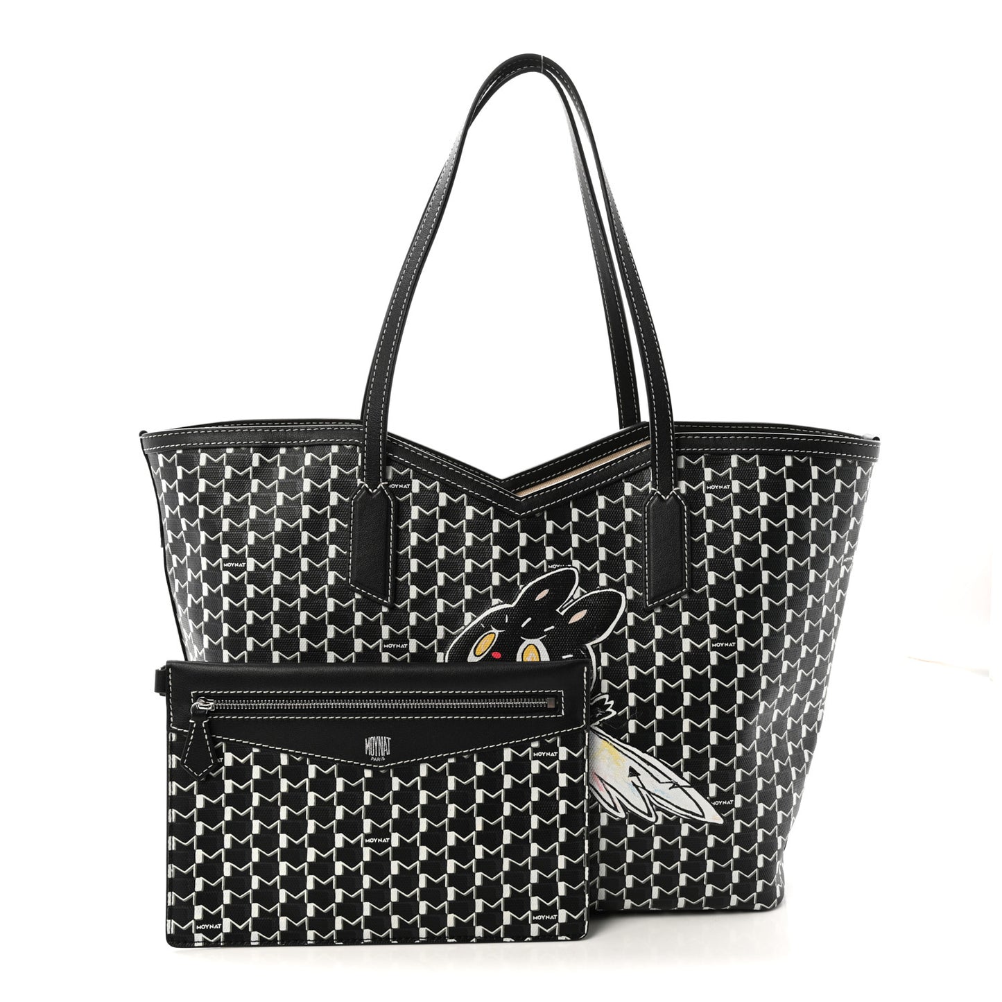 X KASING LUNG Calfskin Canvas M Labubu Tote MM Black