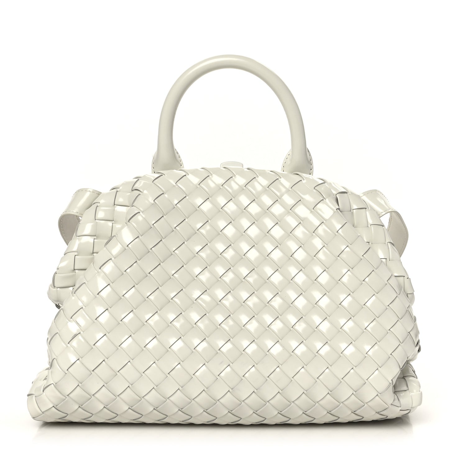 Patent Nappa Intrecciato Top Handle Shoulder Bag Chalk