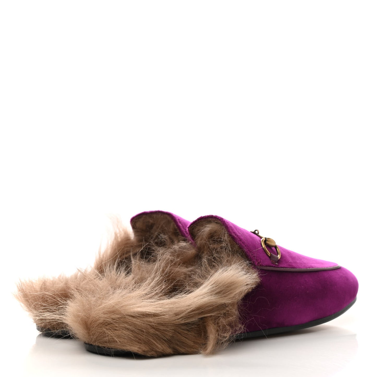 Velvet Fur Womens Princetown Slippers 36.5 Fucsia Violet Cyclamen Natural