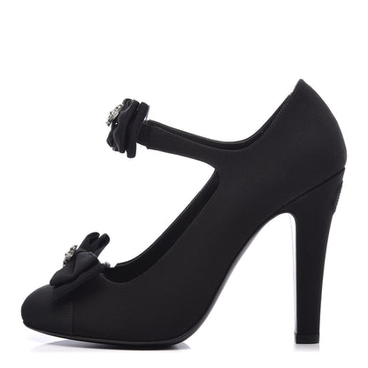 Chanel Grosgrain Crystal Star Mary Jane Pumps 37.5 Black 1 of 10