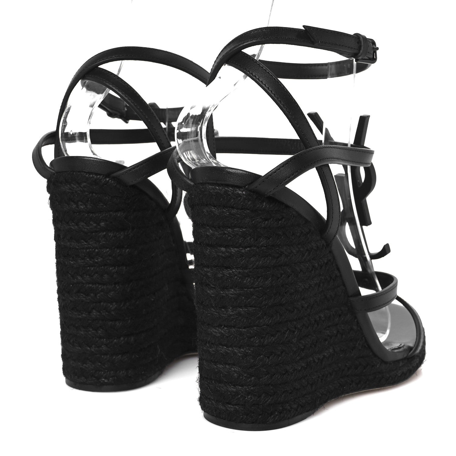 Saint Laurent Calfskin Cassandra Espadrille 105 Wedges 37 Black 5 of 10