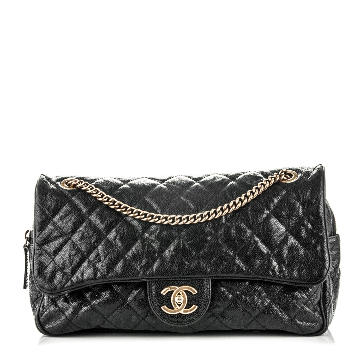 Chanel Crumpled Grained Calfskin Quilted Large Shiva Flap Black 1 of 8