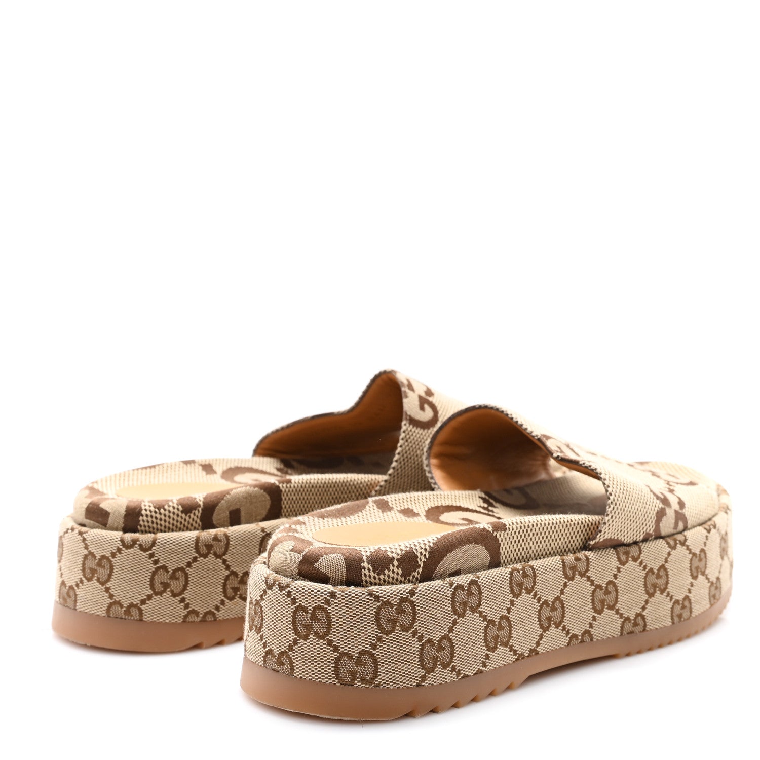 Gucci Monogram Maxi GG Angelina Platform 55mm Slide Sandals 39 Camel Ebony 5 of 9
