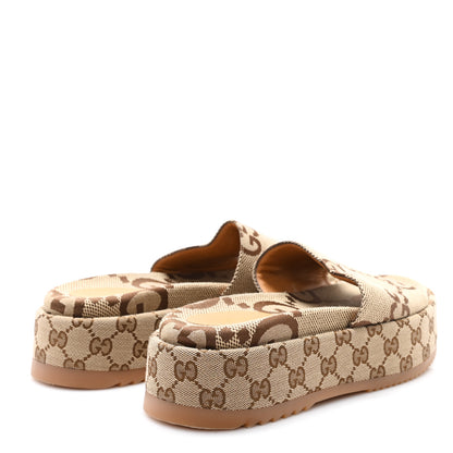 Gucci Monogram Maxi GG Angelina Platform 55mm Slide Sandals 39 Camel Ebony 5 of 9