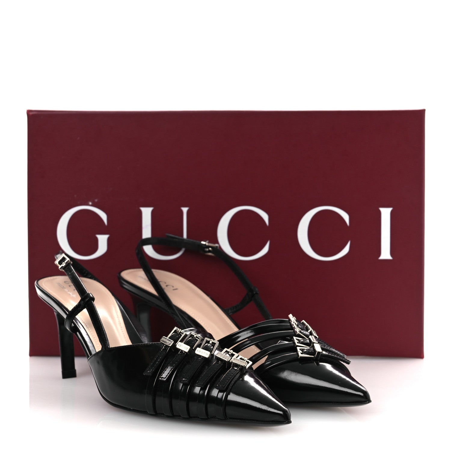 Gucci Patent Regent Calfskin Walma 65 Buckle Slingback Pumps 38