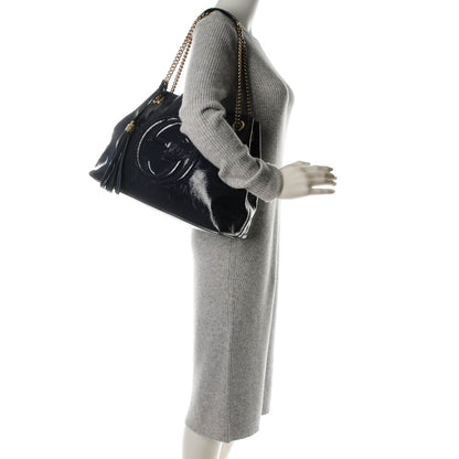 Gucci Patent Medium Soho Chain Shoulder Bag Uniform Blue 2 of 7