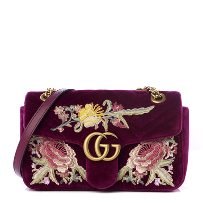 Gucci Velvet Matelasse Embroidered Small GG Marmont Shoulder Bag Fuchsia Violet Cyclamen 1 of 10