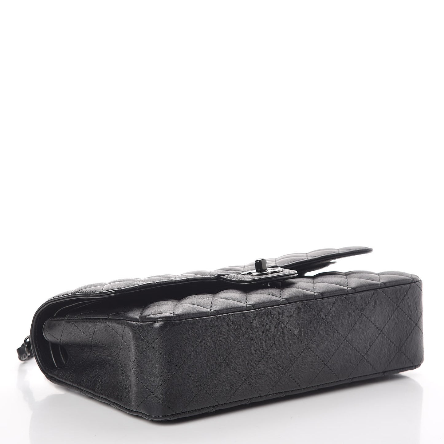 Crumpled Calfskin Quilted Medium Double Flap So Black